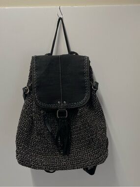 The SAK Avalon Black Gray Crocheted Backpack with Flap